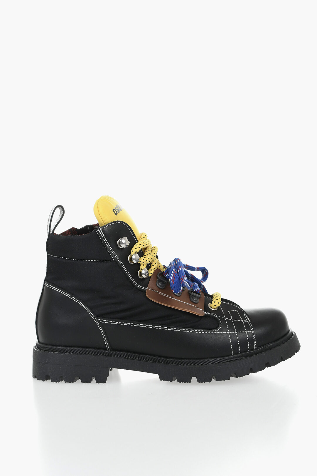 Dsquared 2 kids 가죽과 기술 원단 앵클부츠 대조 디테일